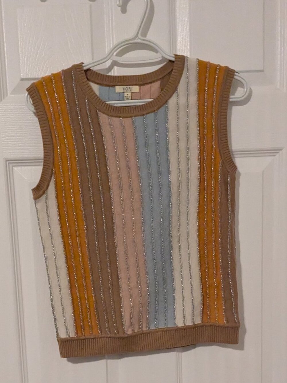 Kori America shimmer striped knit crew neck sweater vest size small